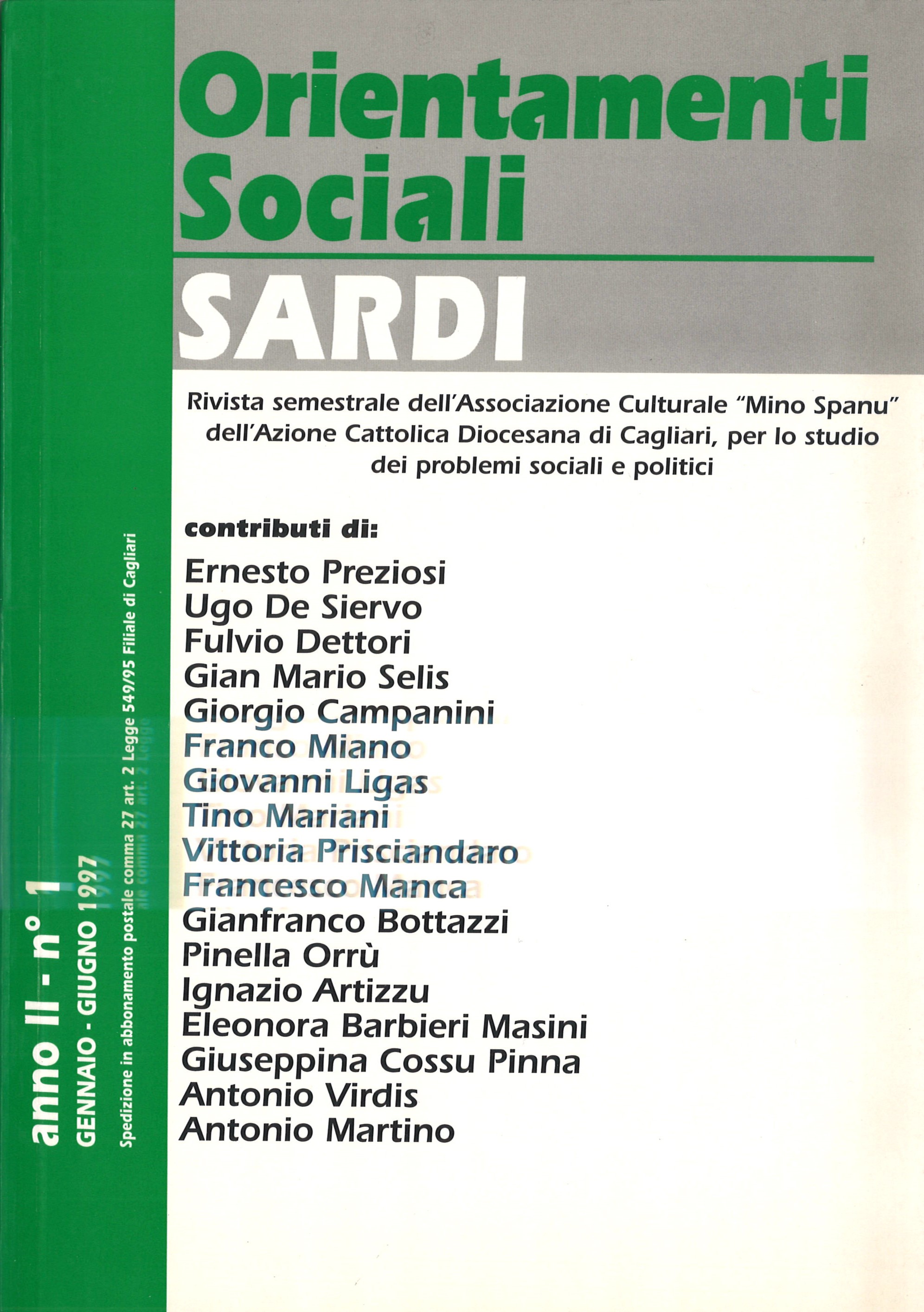 Orientamenti Sociali / Sardi / gennaio – giugno 1997 / anno II – n° 1