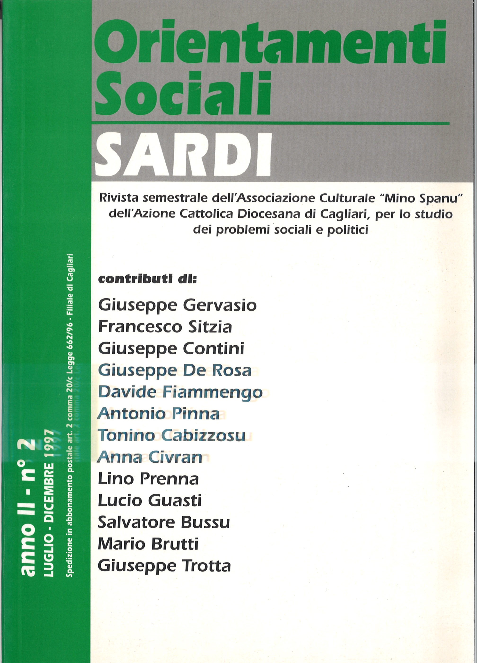 Orientamenti Sociali / Sardi / luglio – dicembre 1997 / anno II – n° 1997
