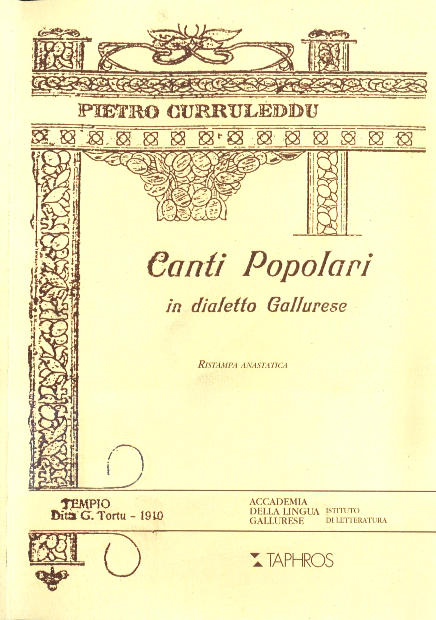 Canti Popolari in dialetto Gallurese (Ristampa anastatica)